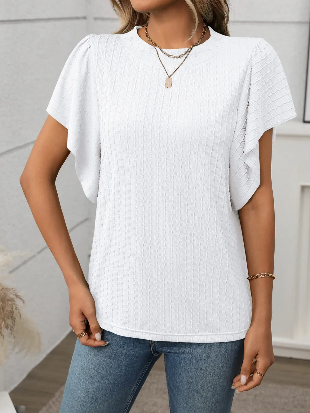 Round Neck Flutter Sleeve T-Shirt, image 27