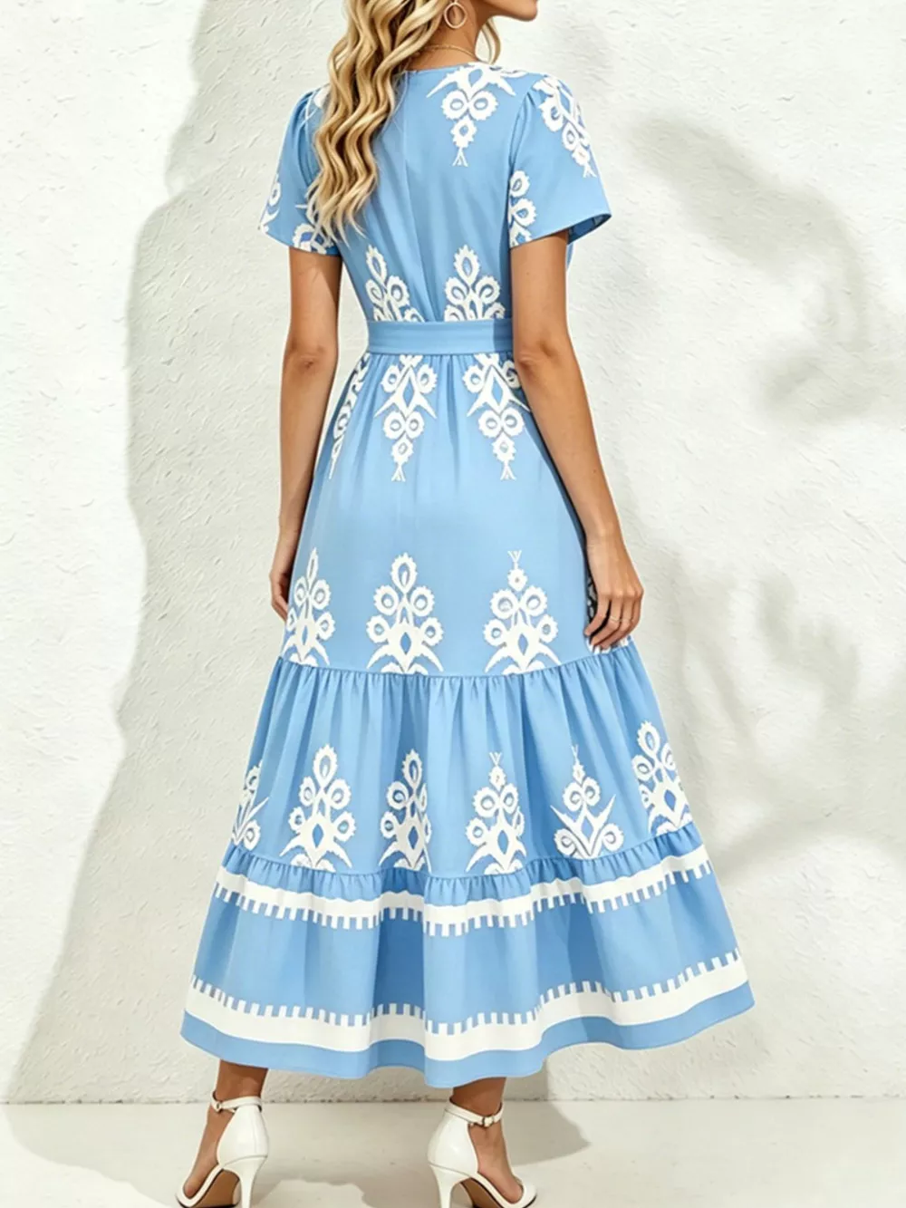 Printed Surplice Short Sleeve Dress, image 6
