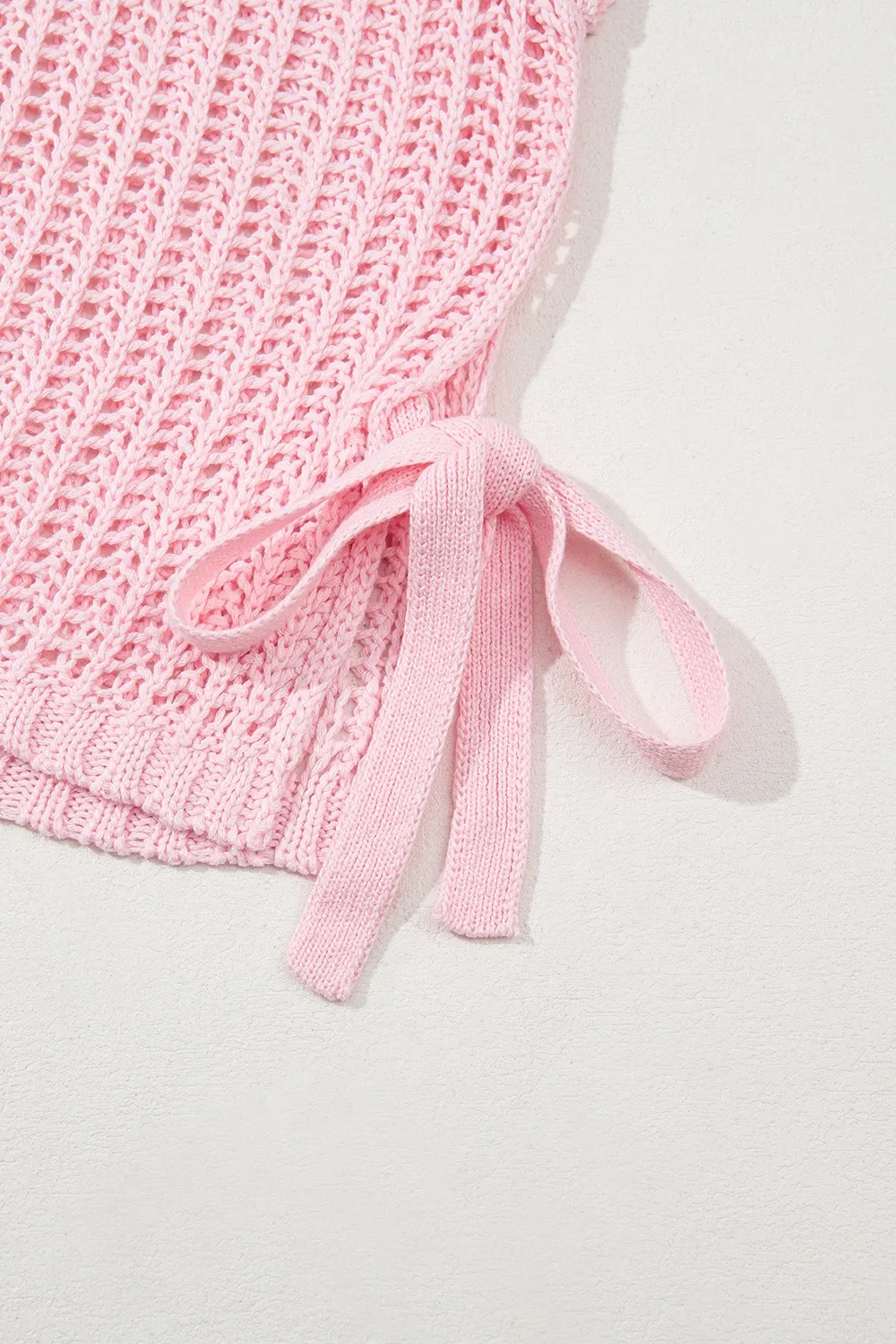 Hollow-out Crochet Side Tied Short Sleeve Knit Cover Up, image 5