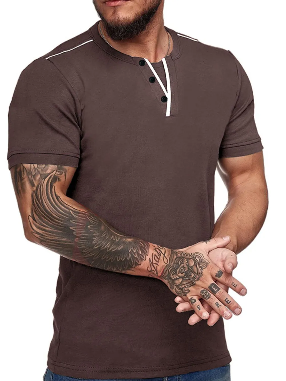 Men's Casual Henley Short Sleeve T-Shirt with Contrast Trim, image 10