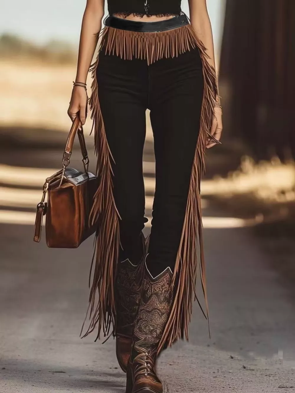 Fringe Hem Slim Fit Pants, image 2