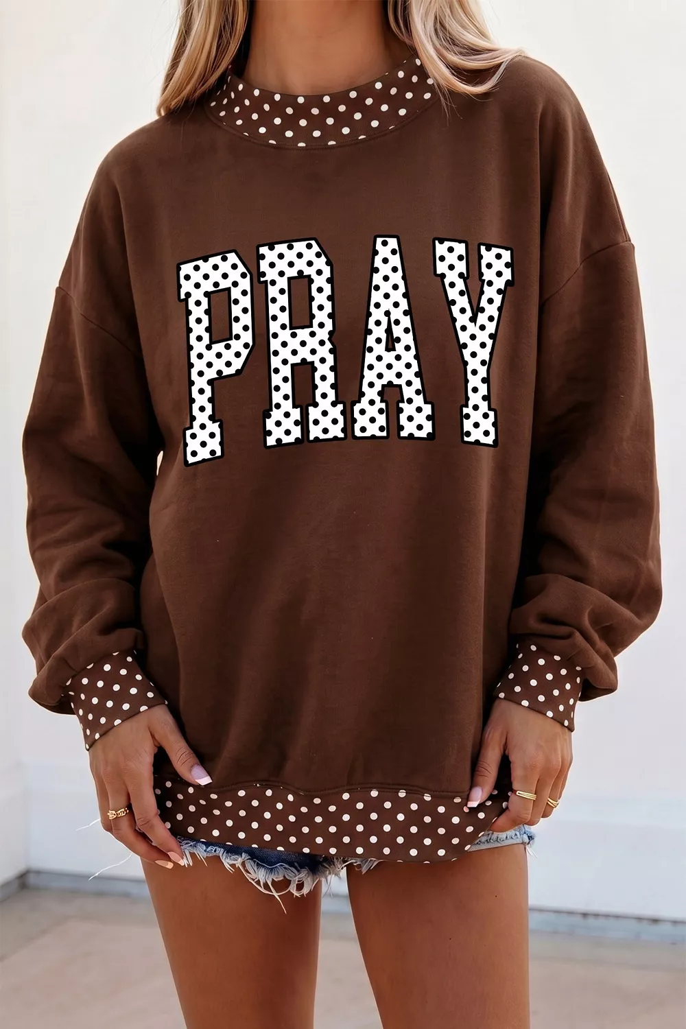 Polka Dot Trim 'PRAY' Graphic Sweatshirt