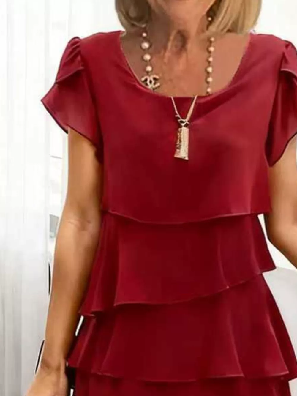 Full Size Ruffled Layered Petal Sleeve Dress Plus Size, image 4