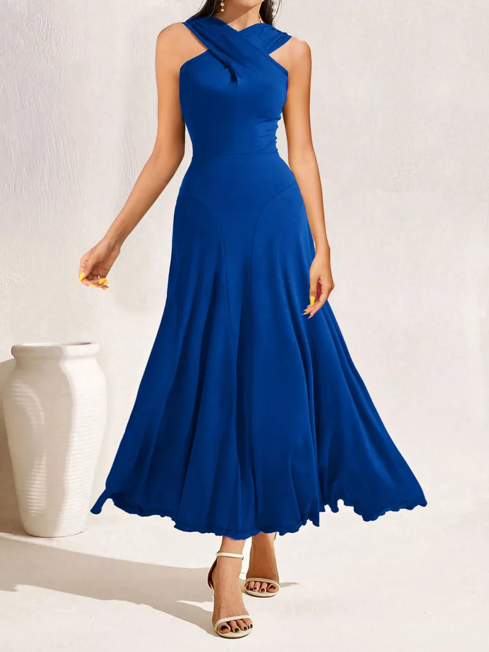 Crisscross Halter Neck A-Line Midi Dress, image 5