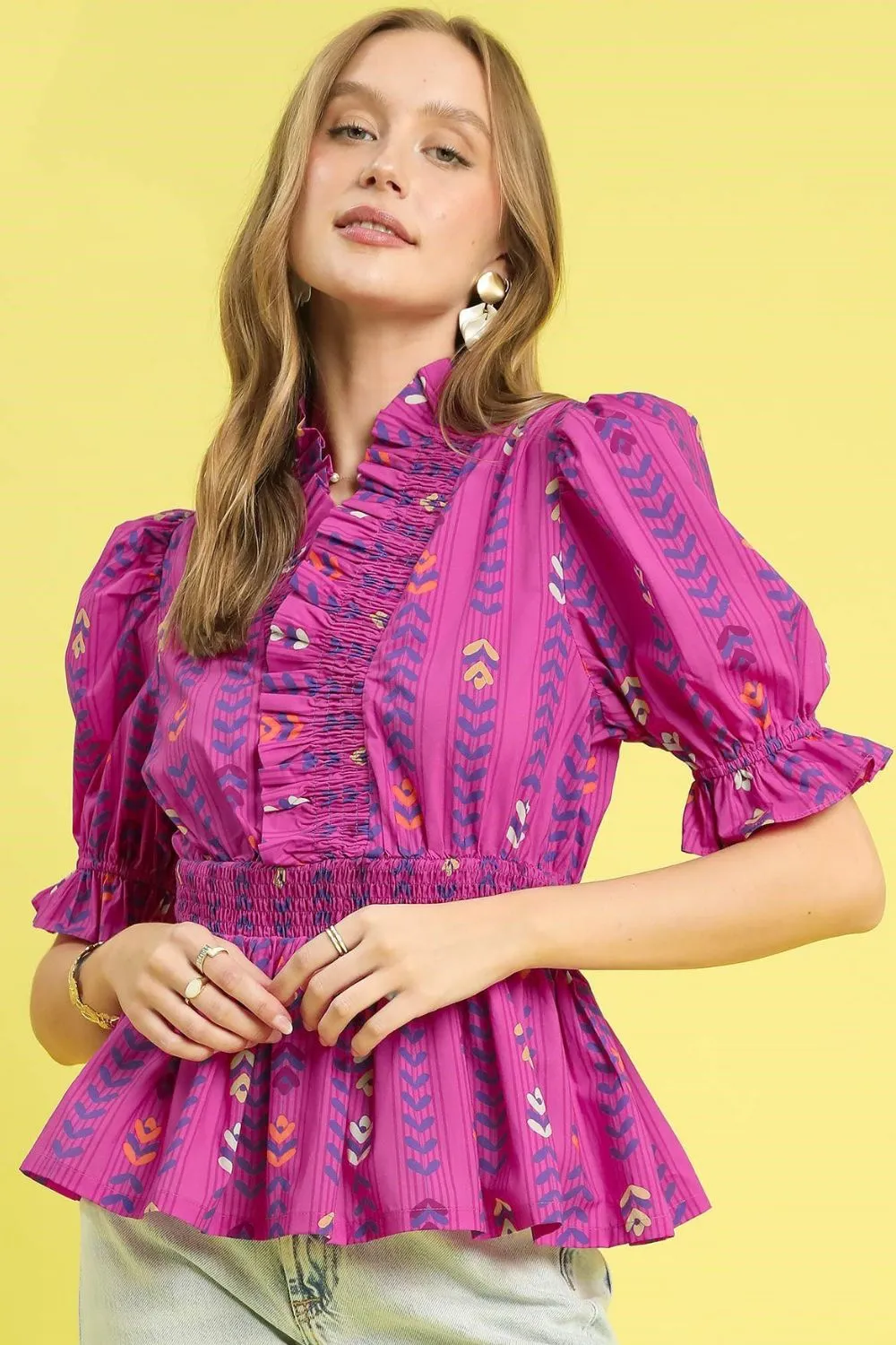 Printed Half Sleeve Peplum Blouse, image 2