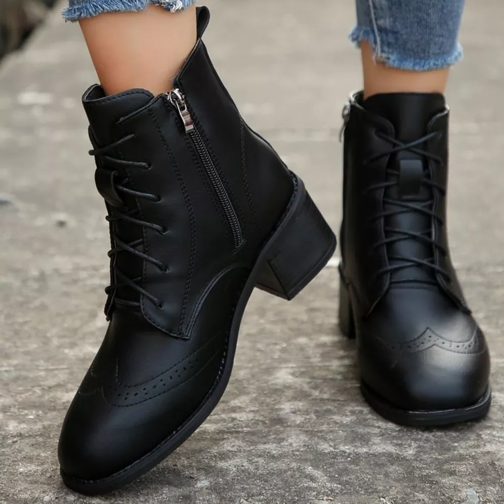 Lace-Up Ankle Boots with Zipper, image 2