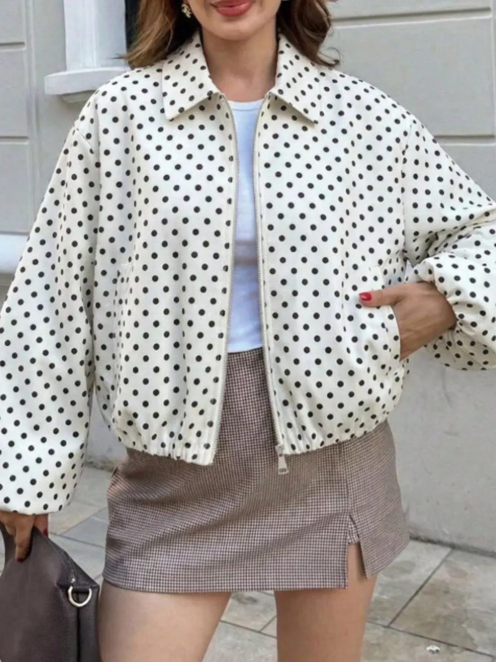 Polka Dot Casual Zip-Up Jacket, image 3