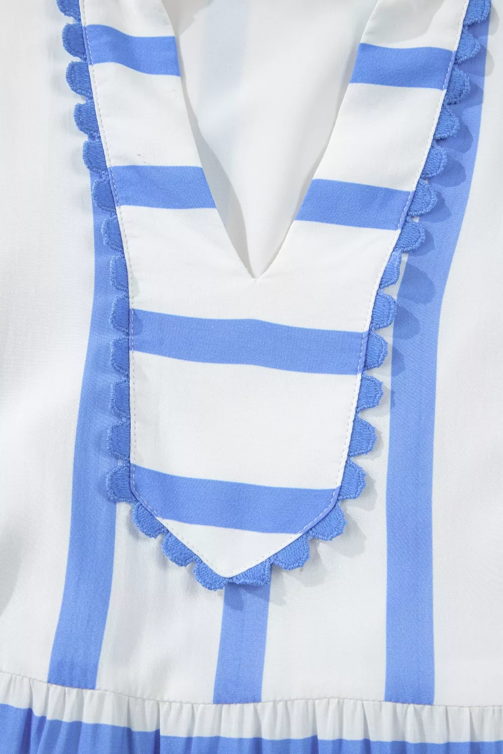 Stripe Ricrac Trim Notched Neck Half Sleeve Vacation Dress, image 9
