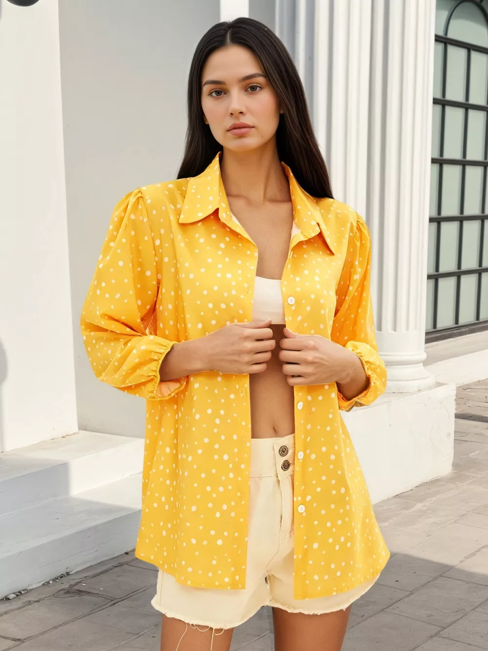 Polka Dot Puff Sleeve Shirt, image 2