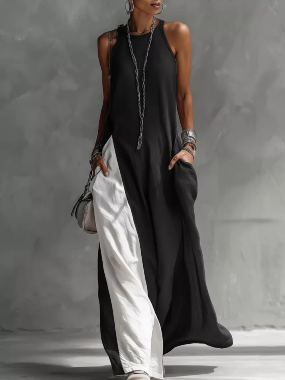 Two-Tone Sleeveless Maxi Dress