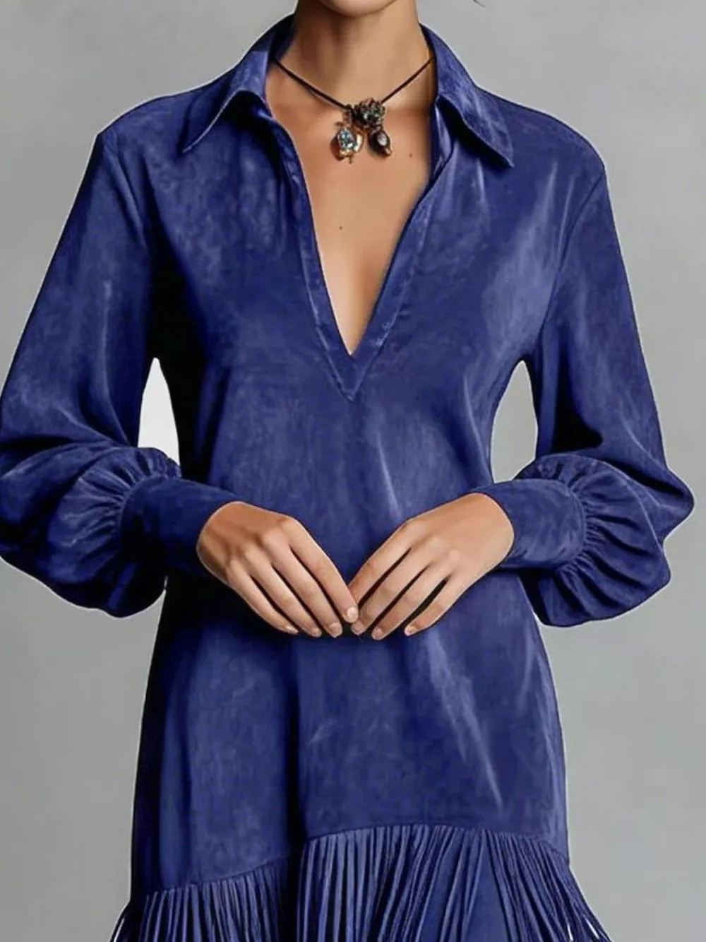 Fringed Lantern Sleeve Dress, image 9
