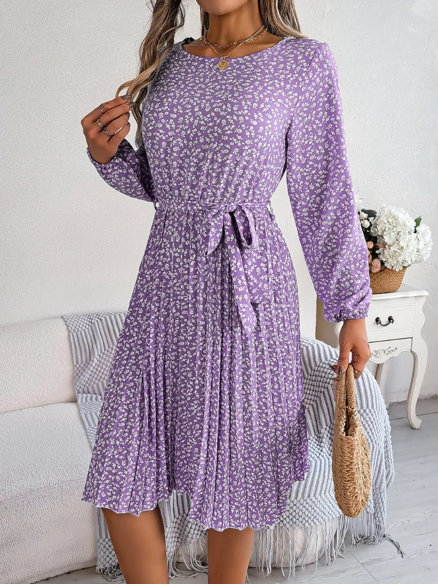 Ditsy Floral Tie Waist Pleated Dress, image 20