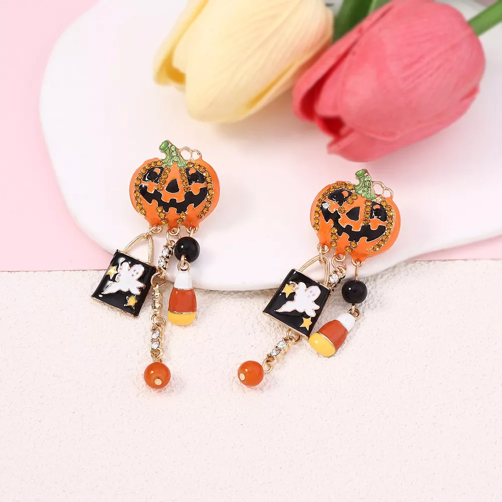 Halloween Pumpkin Ghost Dangle Earrings, image 4