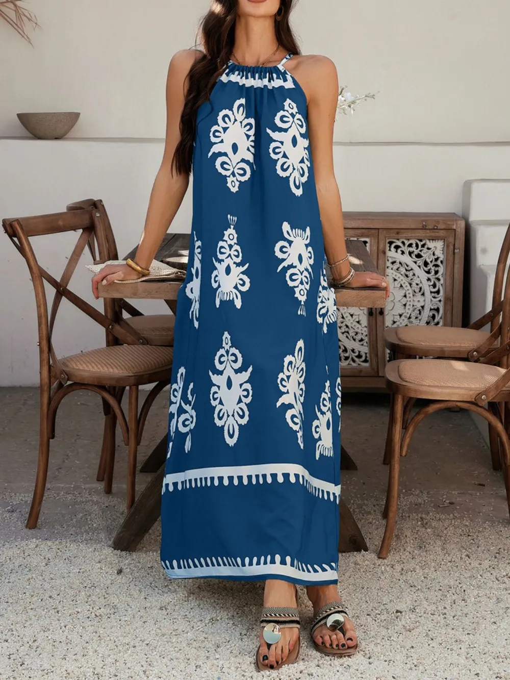 Grecian Neck Printed Maxi Dress, image 14