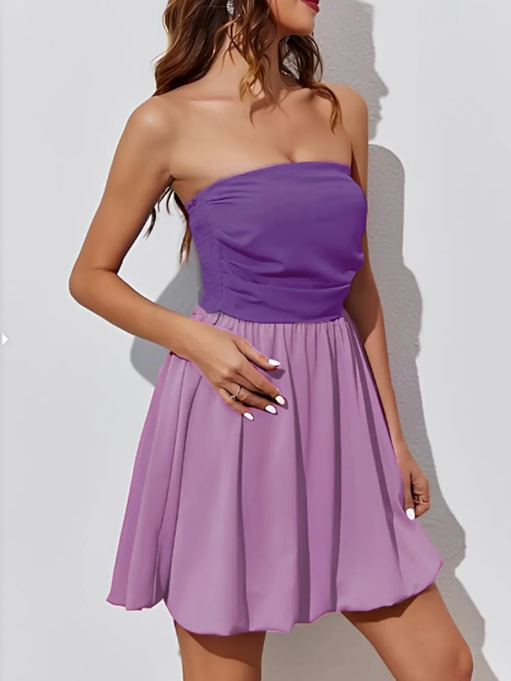 Ruched Two-Tone Tube Mini Dress, image 2