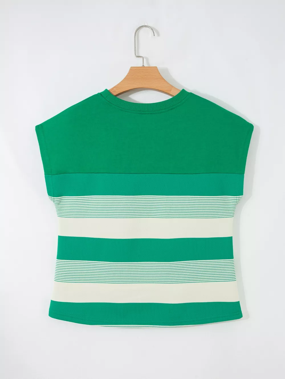 Stripe Mixed Print Crew Neck Cap Sleeve T Shirt, image 4