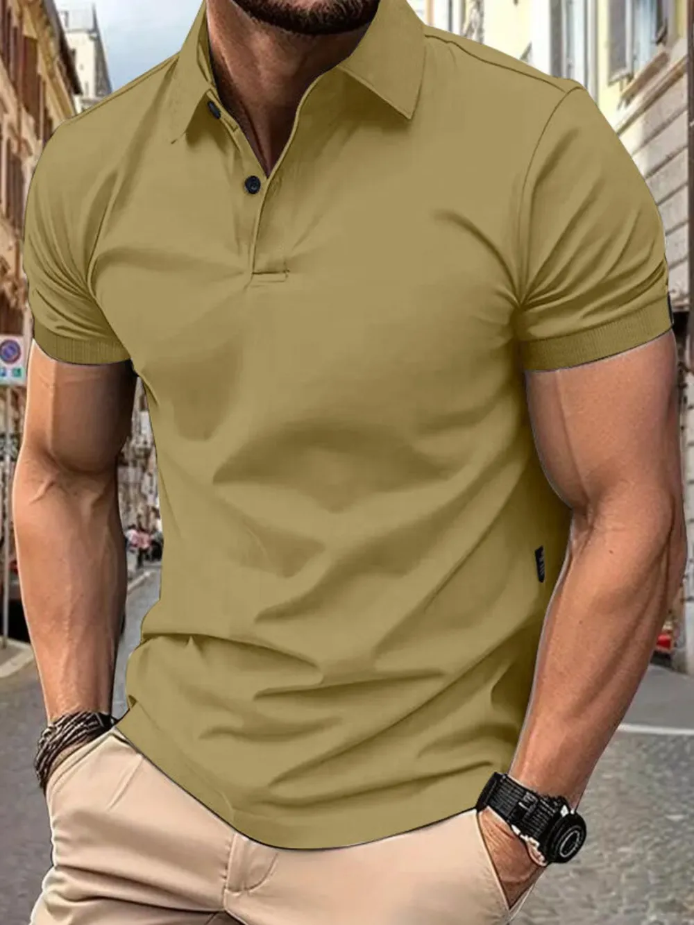Men's Full Size Button Detail Short Sleeve Polo Plus Size, image 6