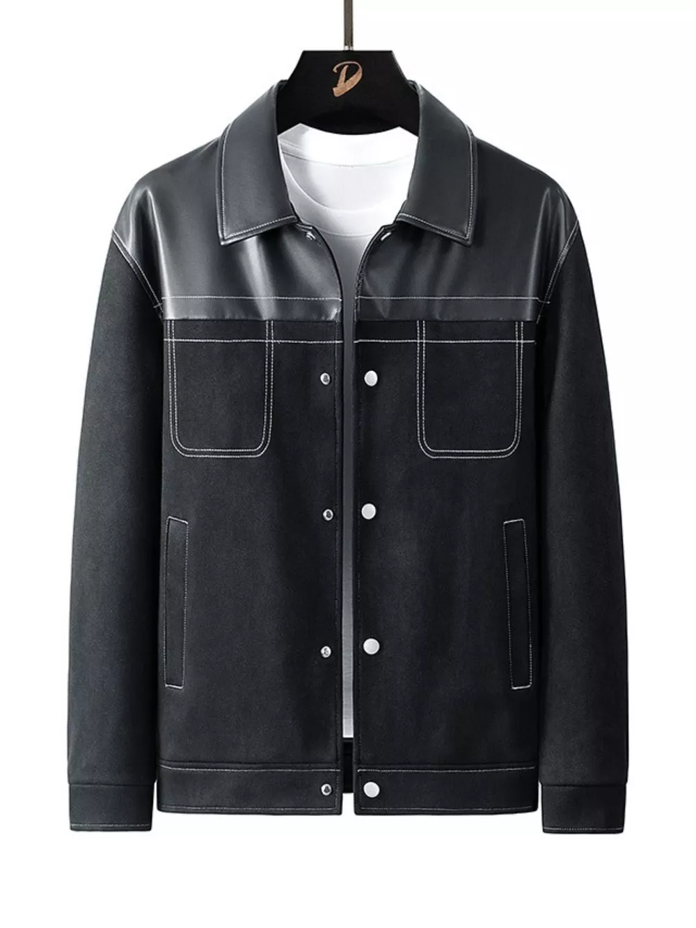 Men's Plus Size Snap Down Long Sleeve Shacket, image 2