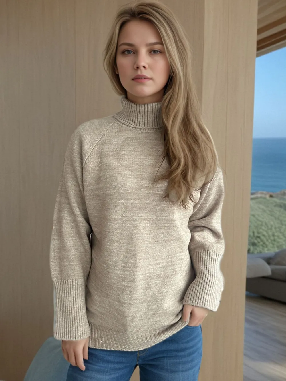 Turtleneck Raglan Sleeve Sweater, image 7