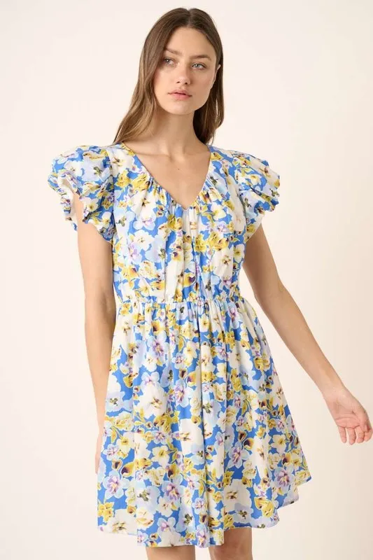 Floral V-Neck Cap Sleeve Mini Dress, image 5