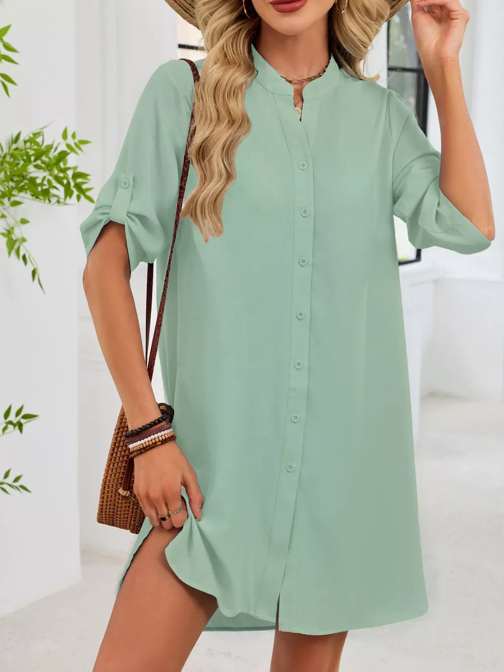Casual Button-Down Shirt Dress, image 9