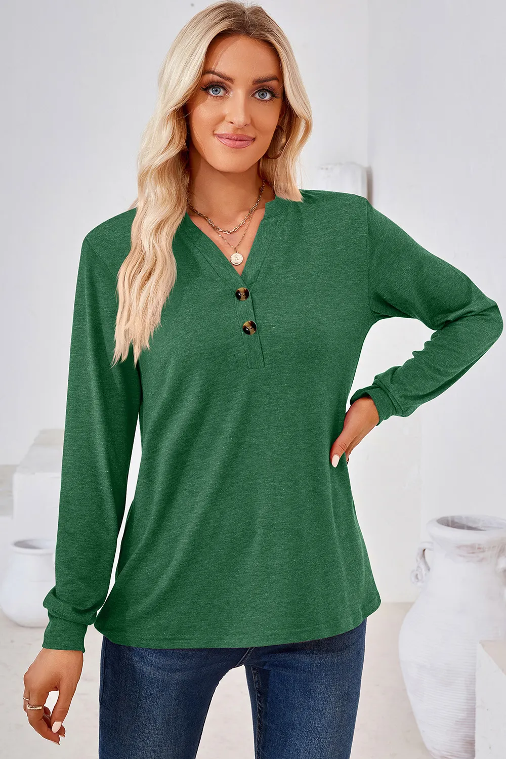 Notched Button Detail Long Sleeve T-Shirt, image 22