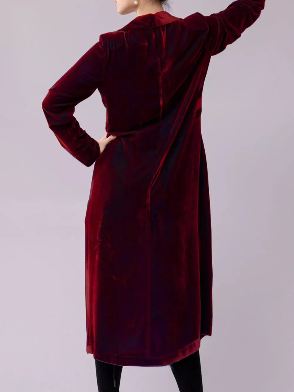 Velvet Lapel Collar Longline Coat, image 14