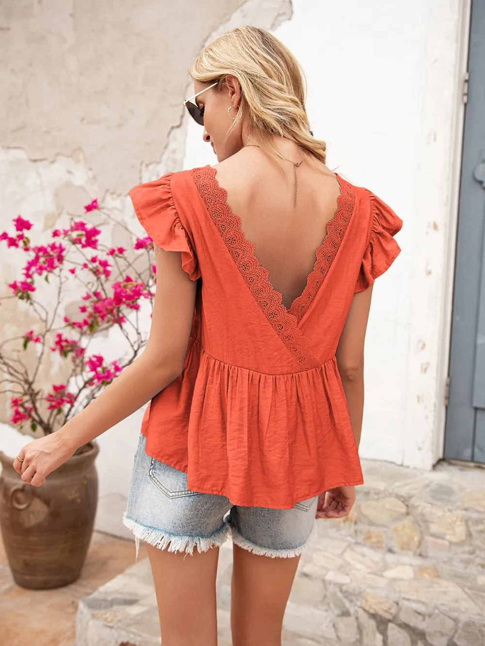 Lace Detail Round Neck Peplum T-Shirt, image 3