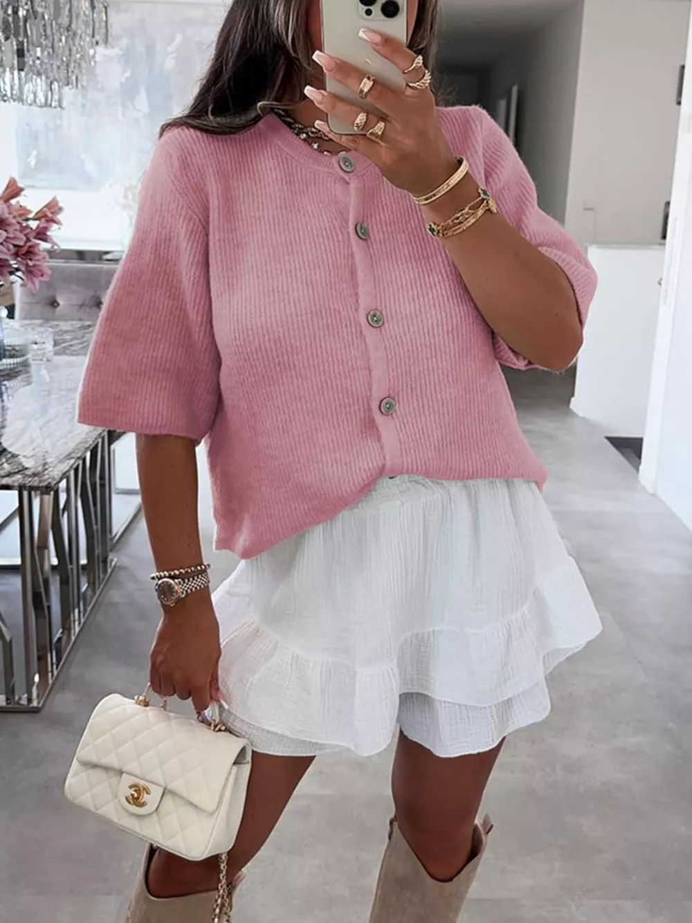 Short Sleeve Button-Down Cardigan, image 2