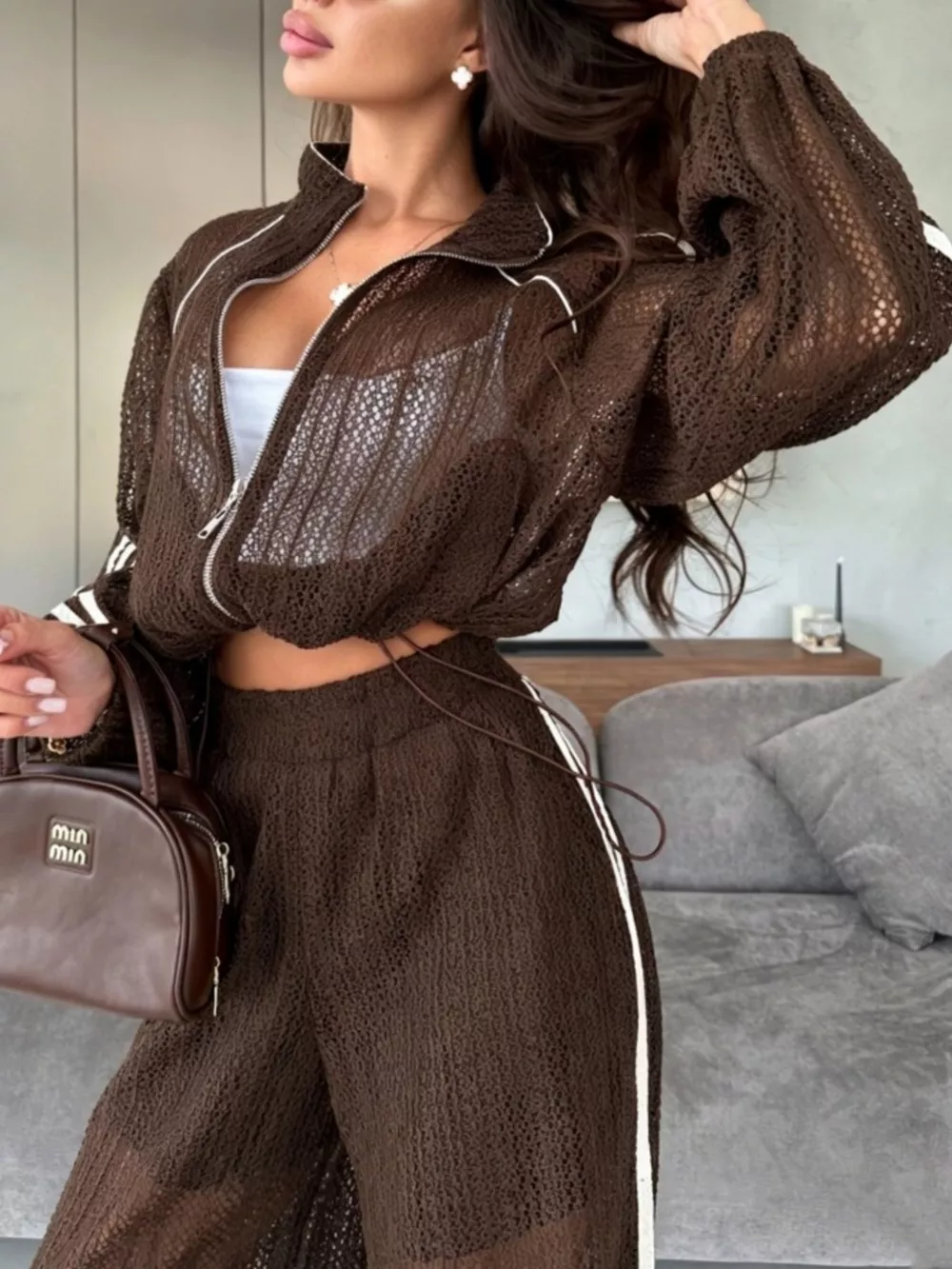 Side Stripes Zip Up Top and Pants Set, image 5