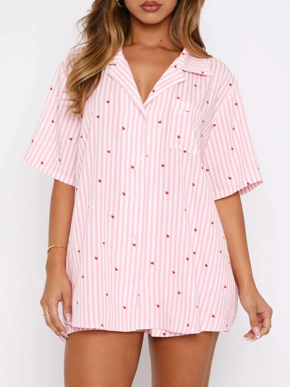 Valentine's Day Printed Collared Neck Short Sleeve Top and Shorts Set, image 7