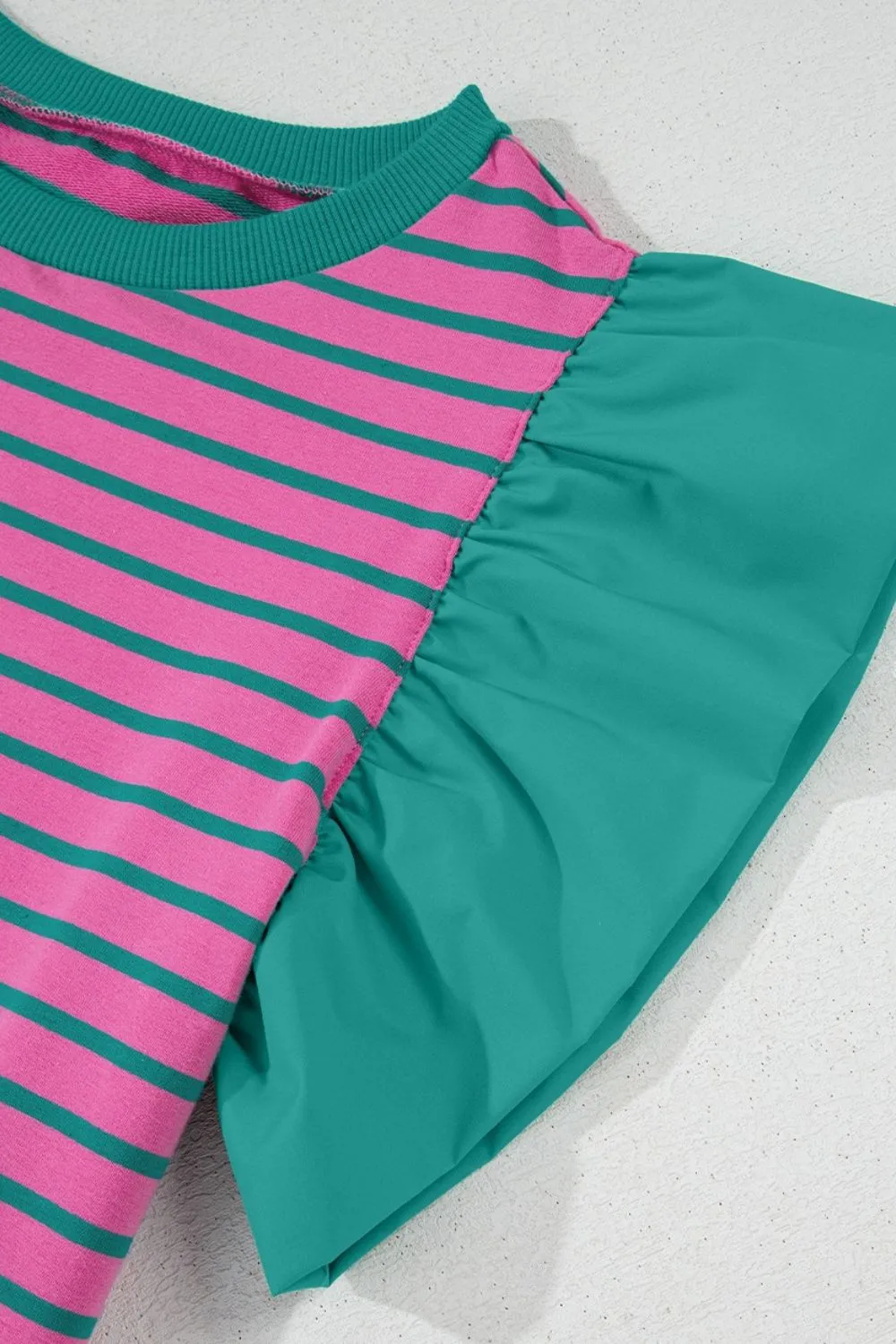 Striped Round Neck Cap Sleeve Blouse, image 4
