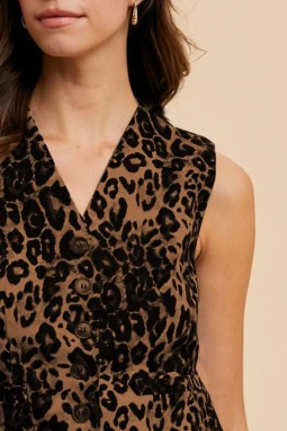 Stretch Leopard Denim Button Down Vest, image 2
