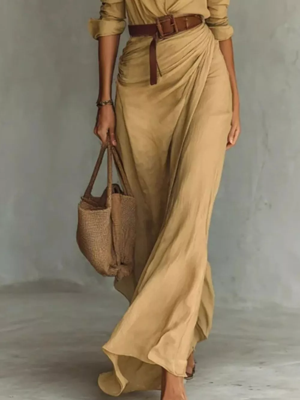 Button Front Long-Sleeve Shirt Maxi Dress, image 4