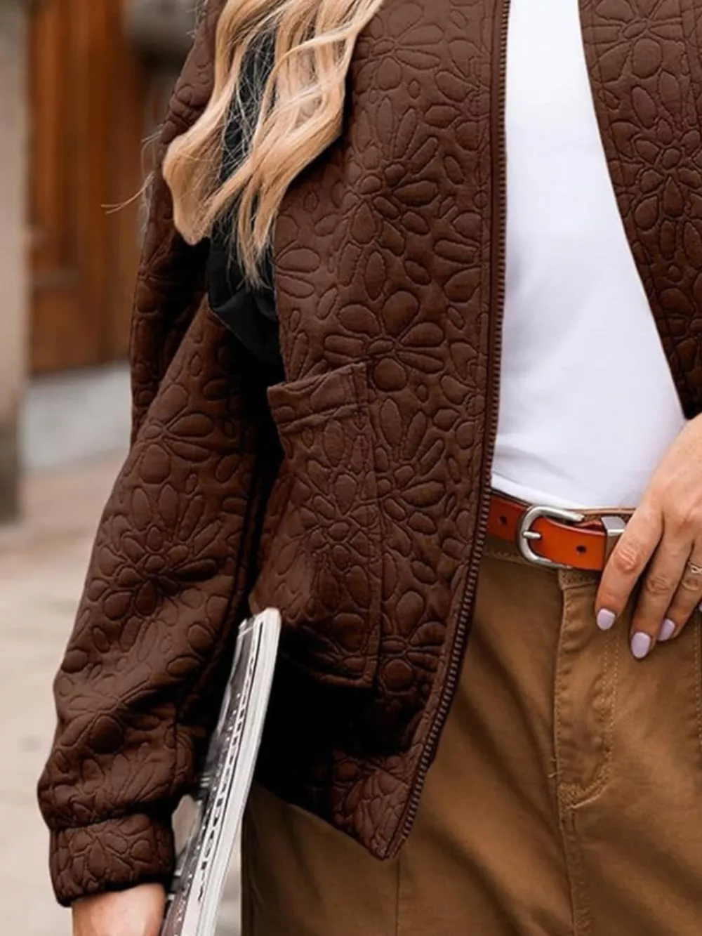 Full Size Floral Quilted Zip Up Jacket Plus Size, image 9
