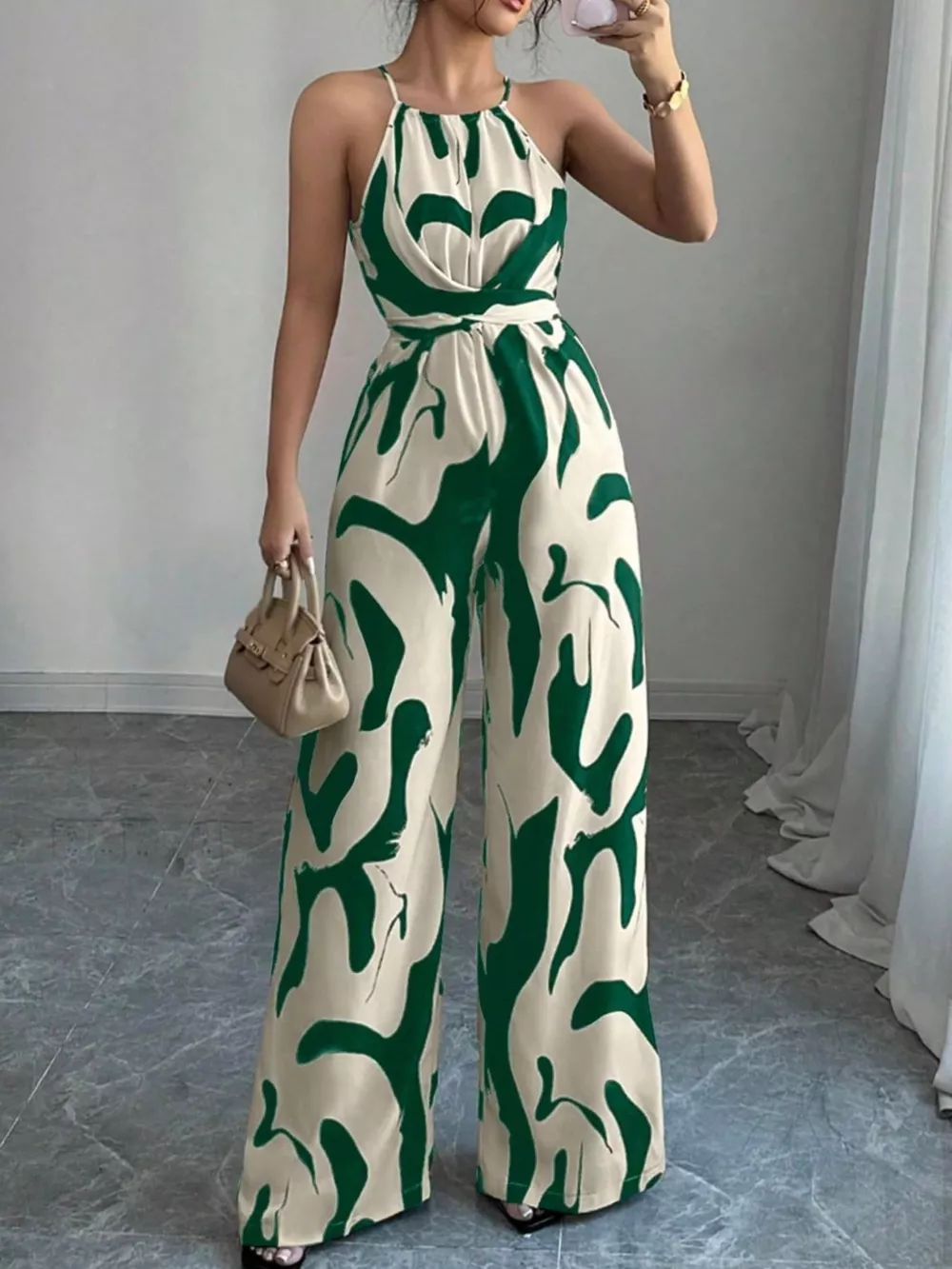 Abstract Print Sleeveless Wide Leg Jumpsuit, image 5