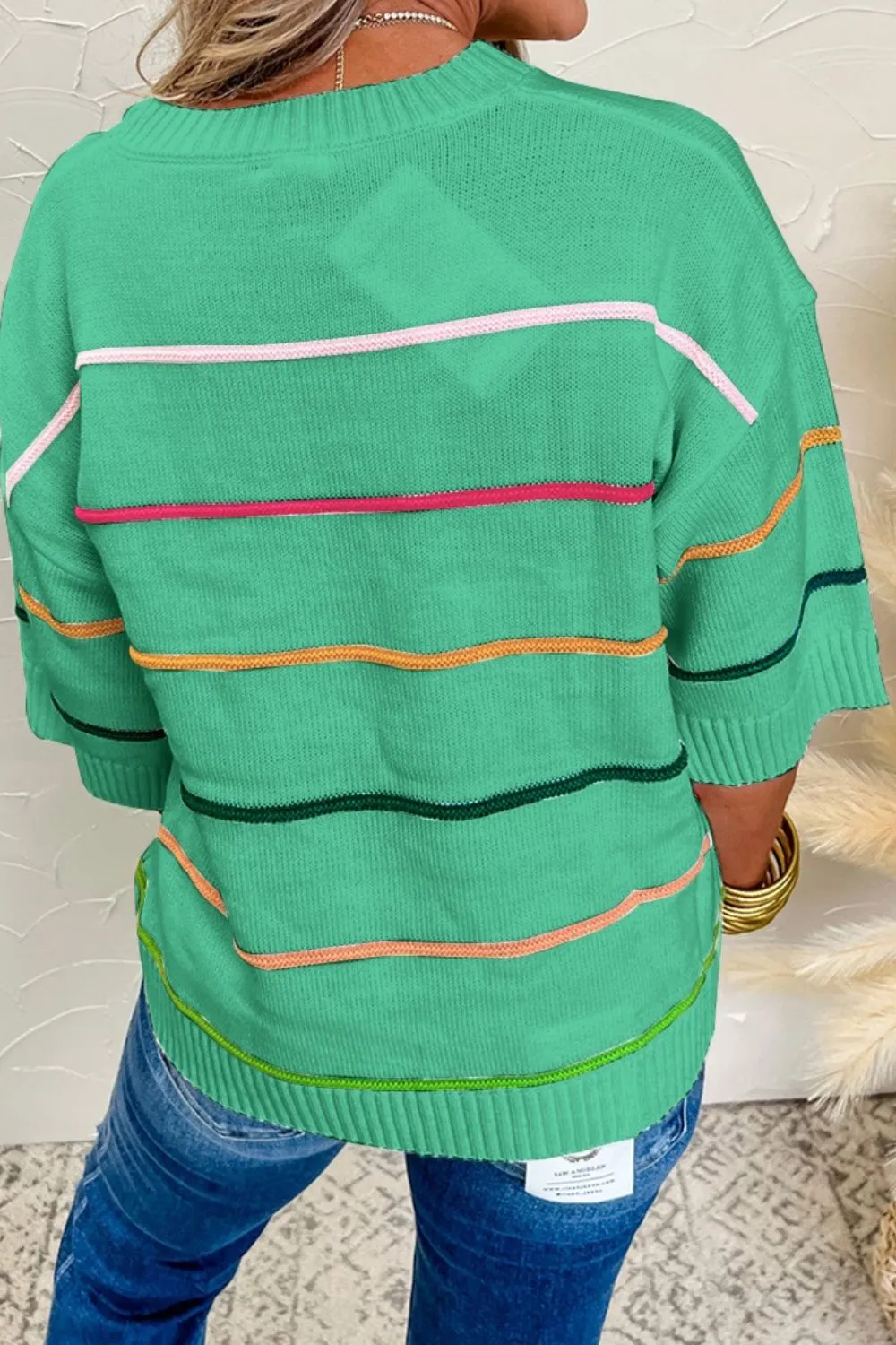 Striped Round Neck Half Sleeve Sweater, image 3