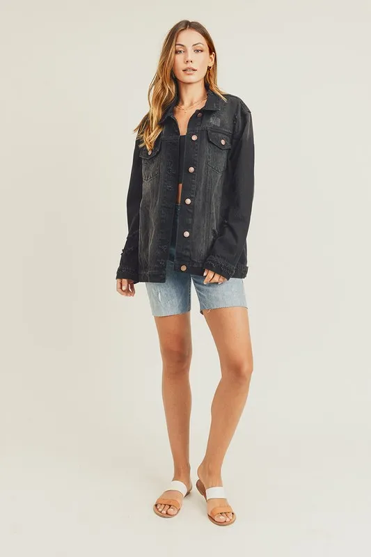 Full Size Distressed Long Sleeve Denim Jacket, image 4