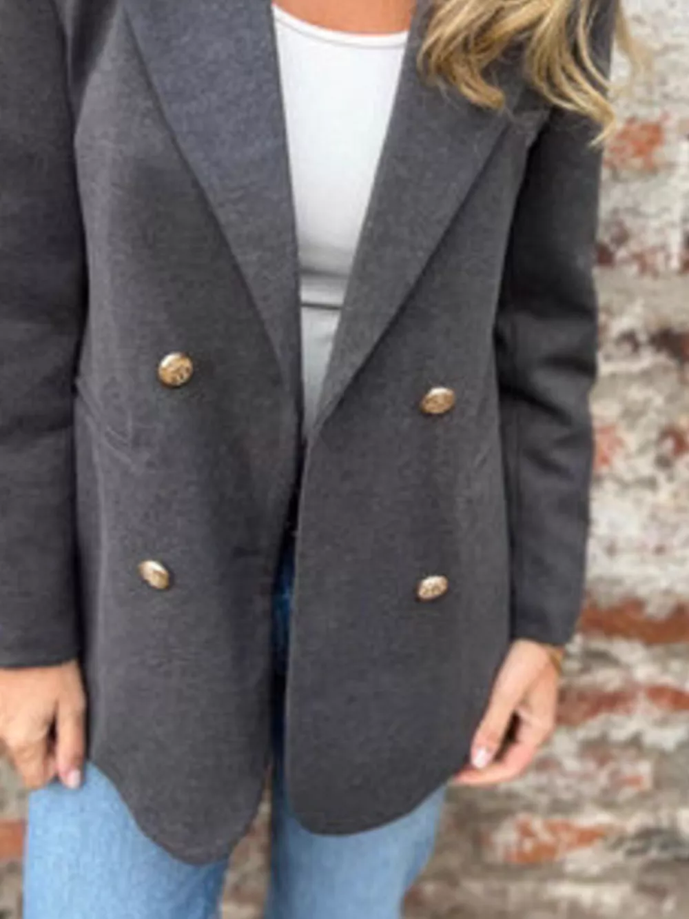Full Size Double Breasted Long Sleeve Blazer Plus Size, image 9
