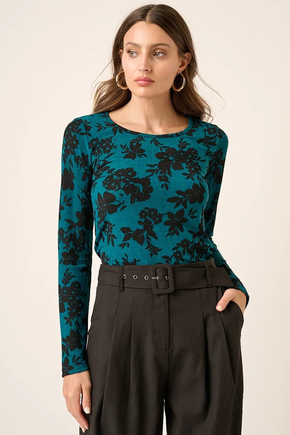 Flower Print Long Sleeve Knit Top, image 4
