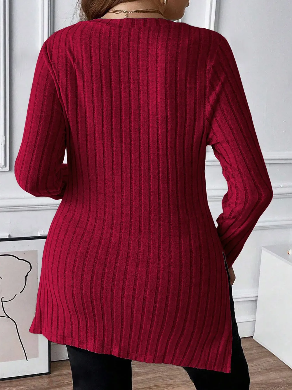 Plus Size Square Neck Long Sleeve Top, image 4