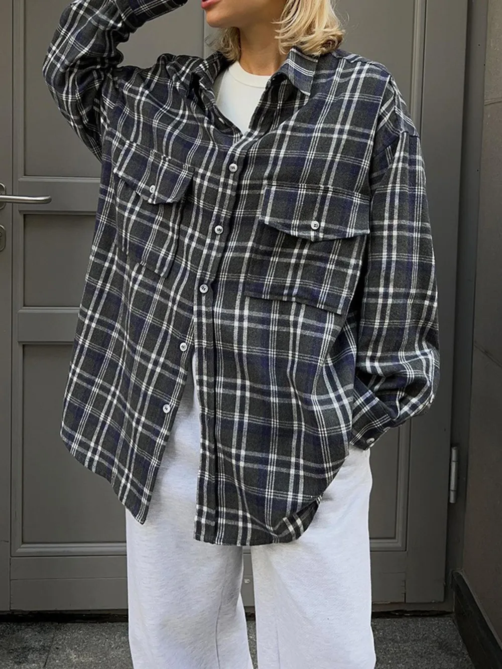 Pocketed Plaid Button Up Shacket, image 4