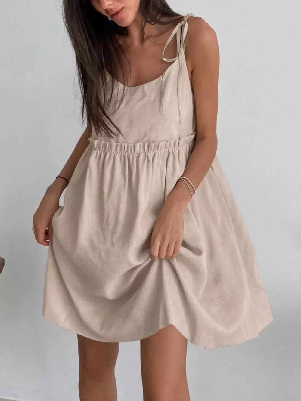 Frill Tie Shoulder Mini Dress