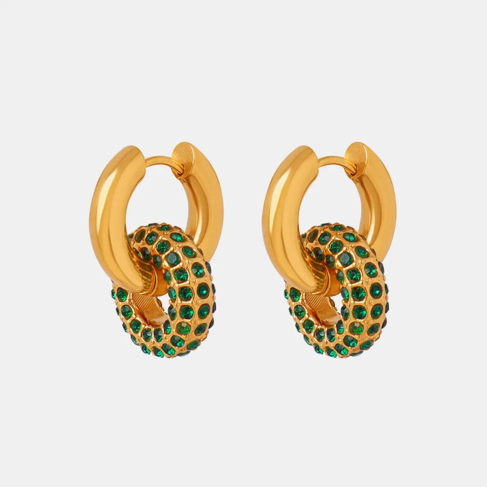 Titanium Steel Inlaid Zircon Double-Hoop Earrings, image 5