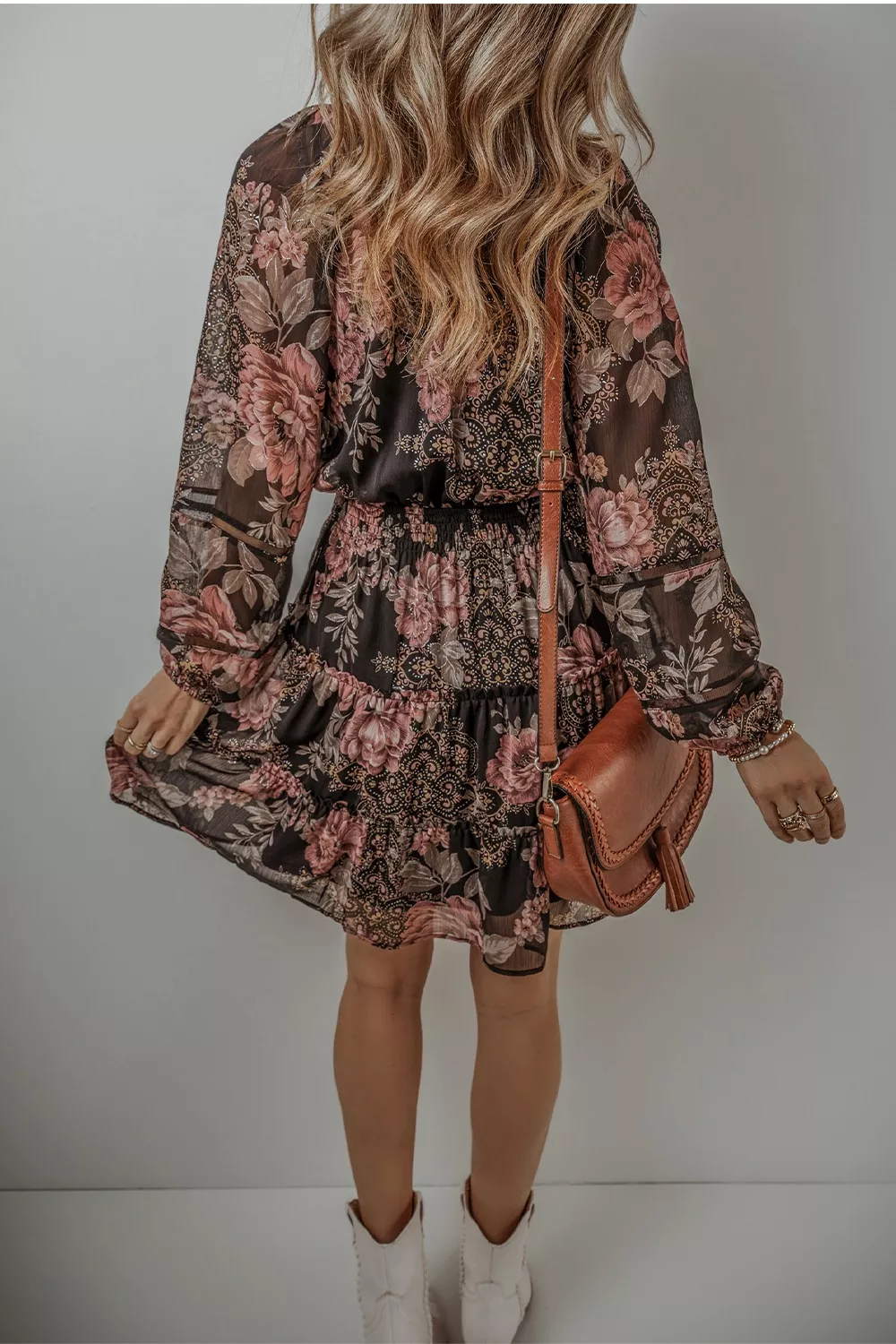Floral Print Tie Neck Mini Dress, image 5