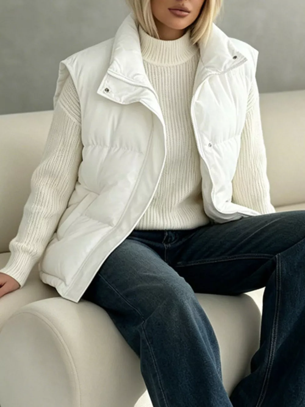 Snap-Button Placket Quilted Puffer Vest Coat, image 18