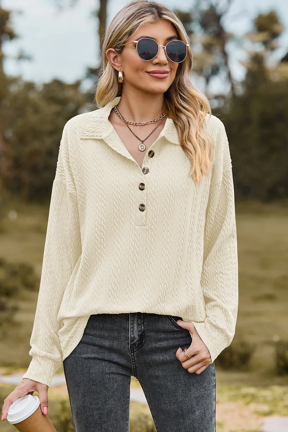 Half Button Dropped Shoulder Blouse, image 20