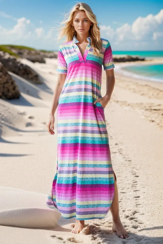 Full Size Striped Short Sleeve Maxi Tee Dress Plus Size, image 3