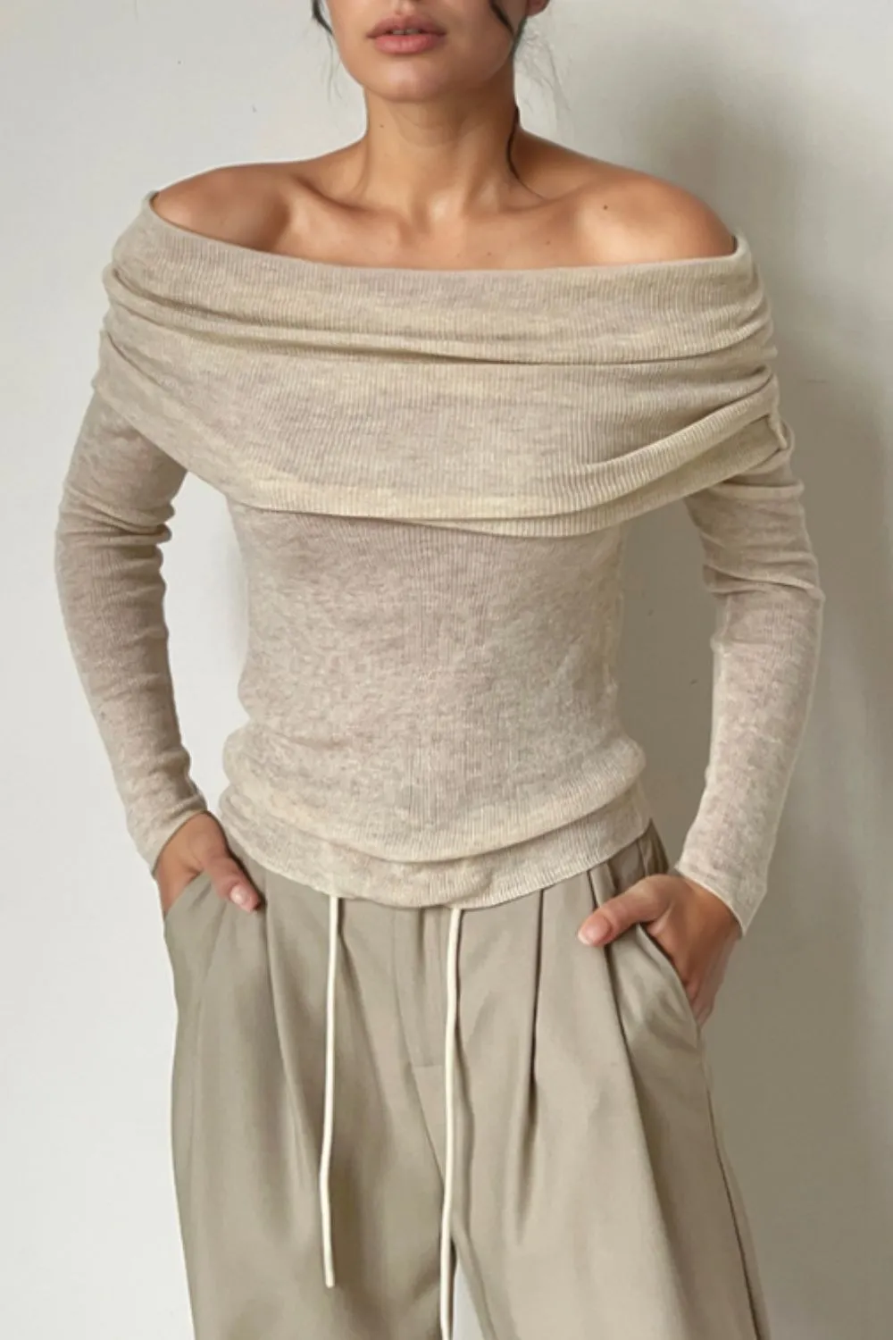 Off-Shoulder Long Sleeve Knit Top, image 10