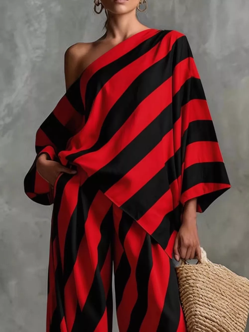Full Size One-Shoulder Striped Top and Wide-Leg Pants Set Plus Size, image 9
